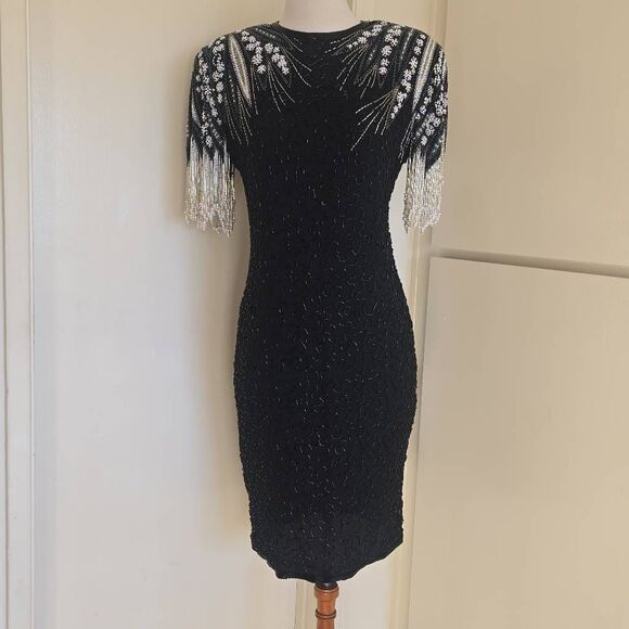 AJ Bari 80s Vintage Blk Sequin Sheath, Knee Length,  Never Worn, Gorgeous , Sz.6 - Picture 3 of 12